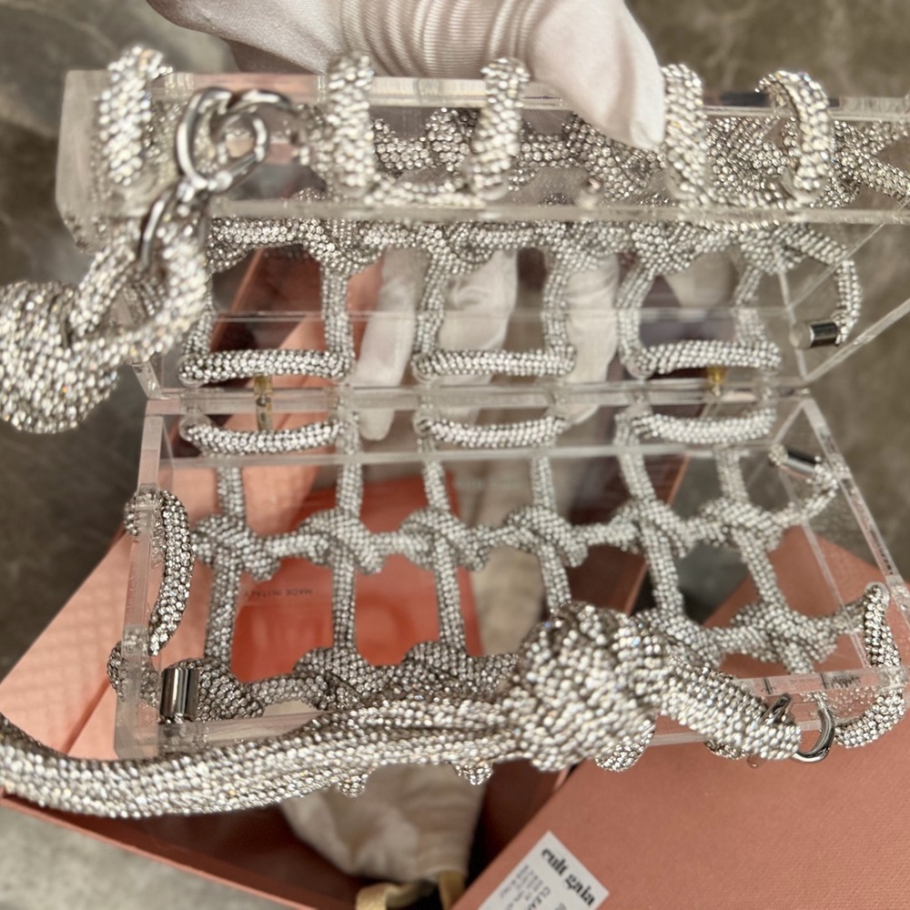 cult gaia Silver Crystal Knotted Acrylic Mini Shoulder Bag - Picture 11 of 14
